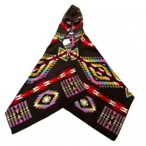 NEW‎ Woven Heart Blanket Poncho Native Design Acrylic Hooded Women's Size XL NWT - Picture 10 of 11